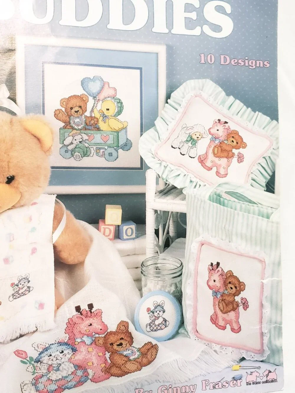 Baby's Buddies Bear Lamb Elephant Cross Stitch Leaflet 2240 Leisure Arts 1992